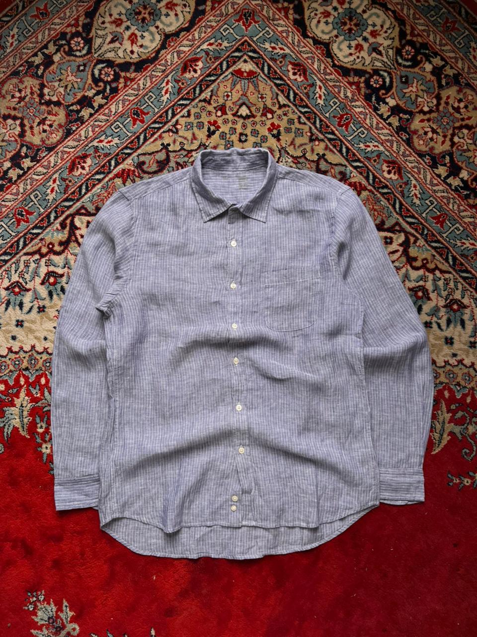 MUJI Linen Striped Button Down Casual Shirt - L