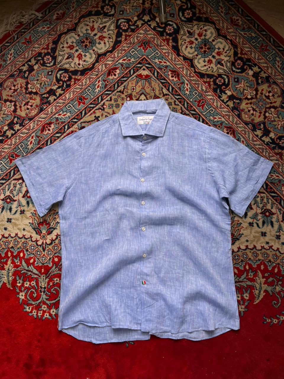 Umberto Carro Positano Blue Linen Button Down Shirt - XL