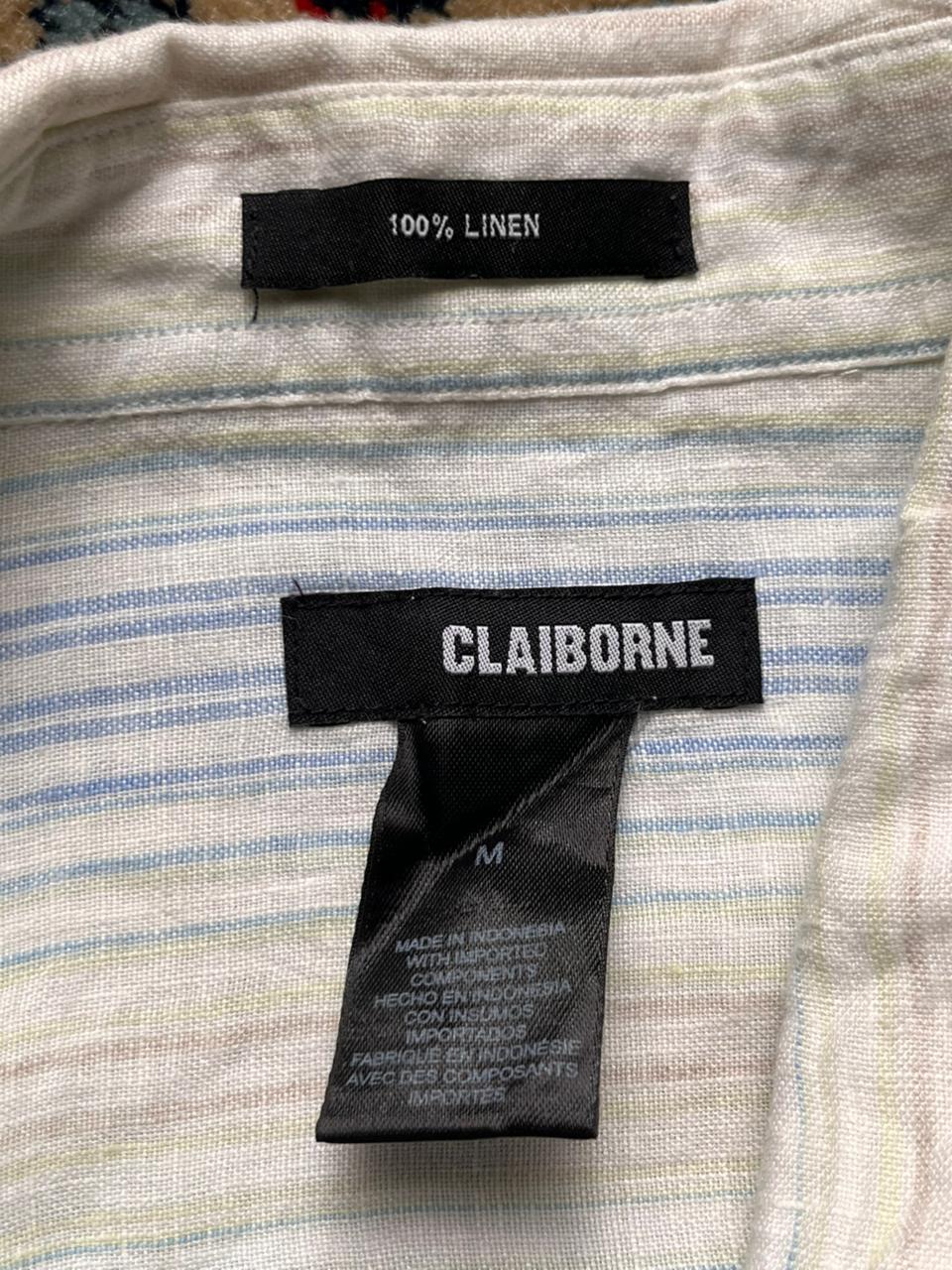CLAIBORNE Linen Striped Button Down Shirt - L