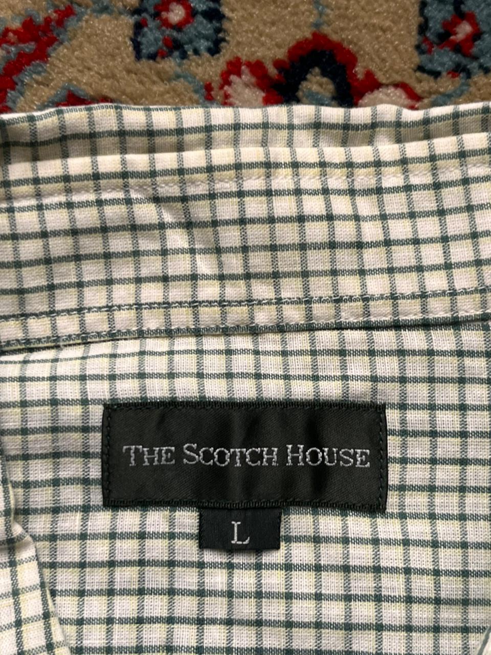 THE SCOTCH HOUSE Green Micro Check Button Down PURE LINEN Shirt - L