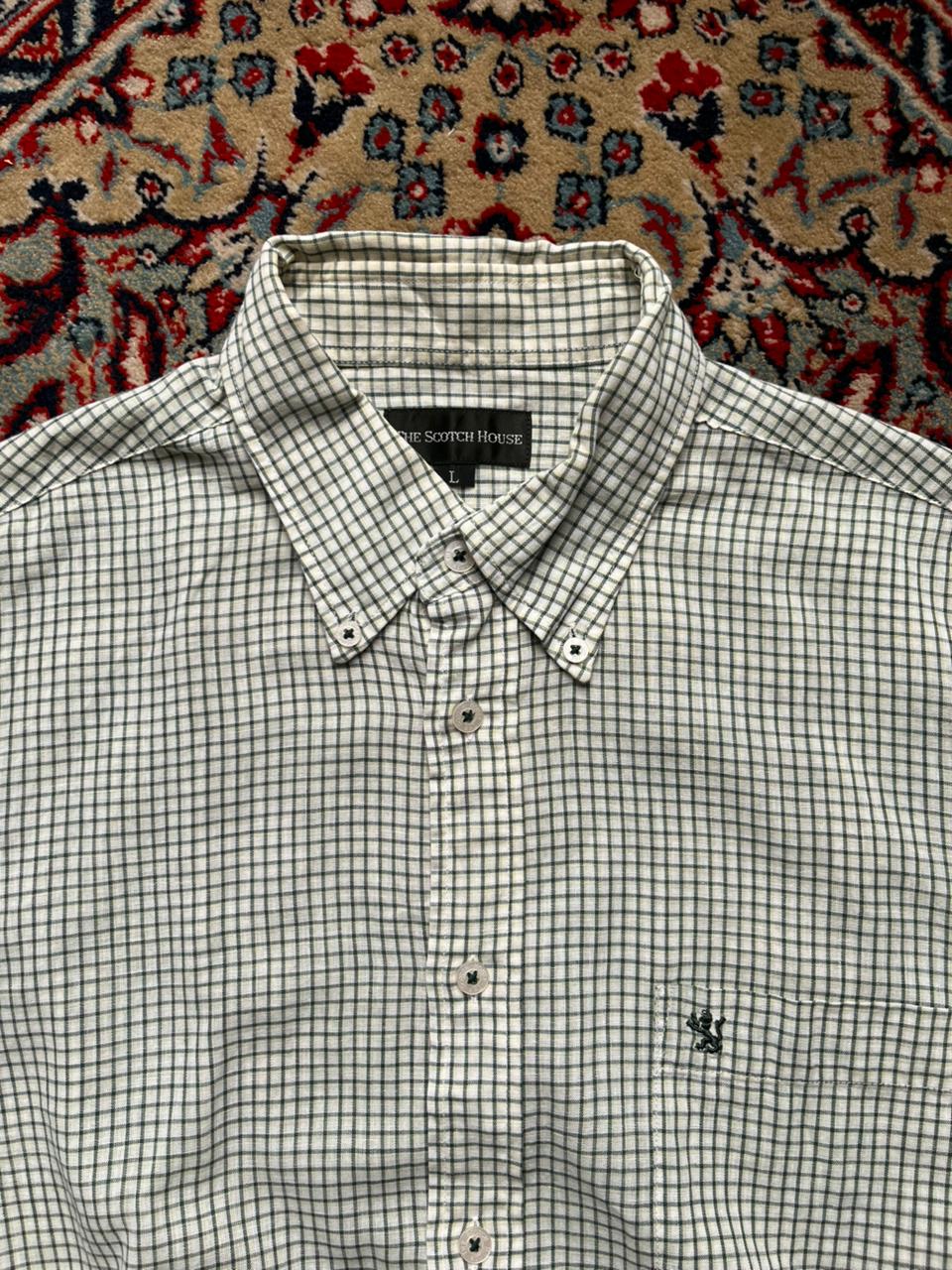 THE SCOTCH HOUSE Green Micro Check Button Down PURE LINEN Shirt - L