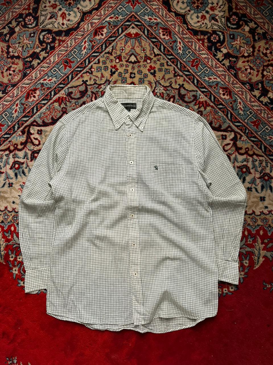THE SCOTCH HOUSE Green Micro Check Button Down PURE LINEN Shirt - L