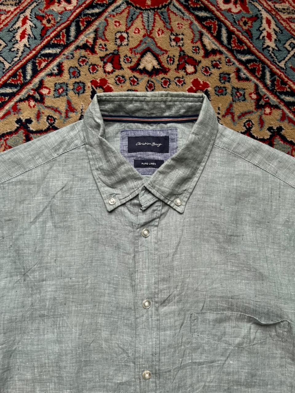 Christian Berg Pure Linen Sage Green Button Down Shirt - XL