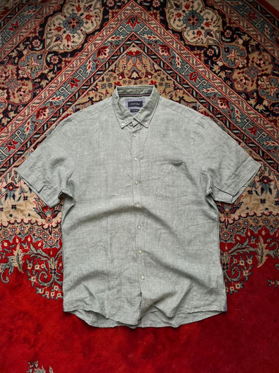 Christian Berg Pure Linen Sage Green Button Down Shirt - XL