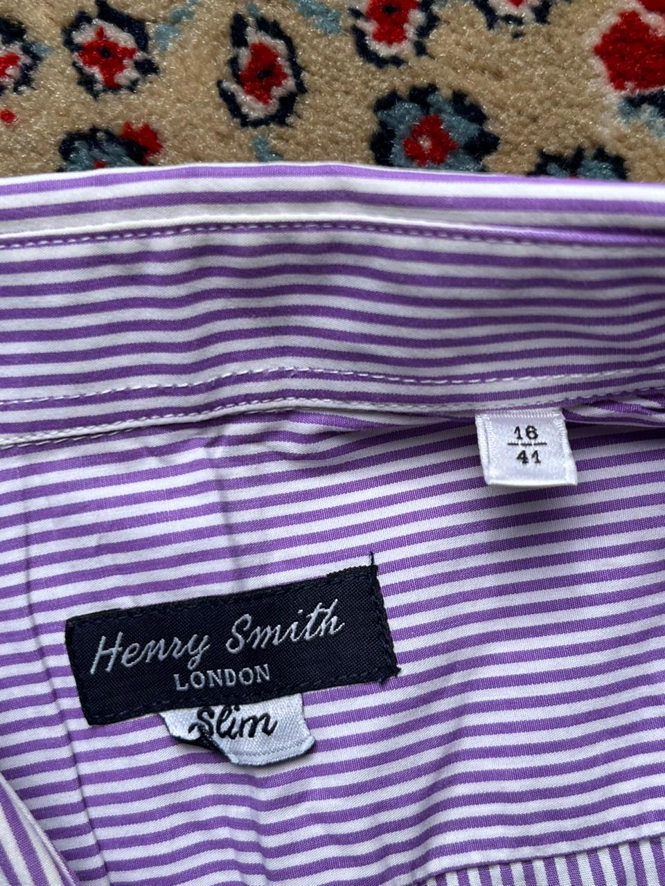 Henry Smith London Slim Fit Purple Striped Button Down Shirt - XL