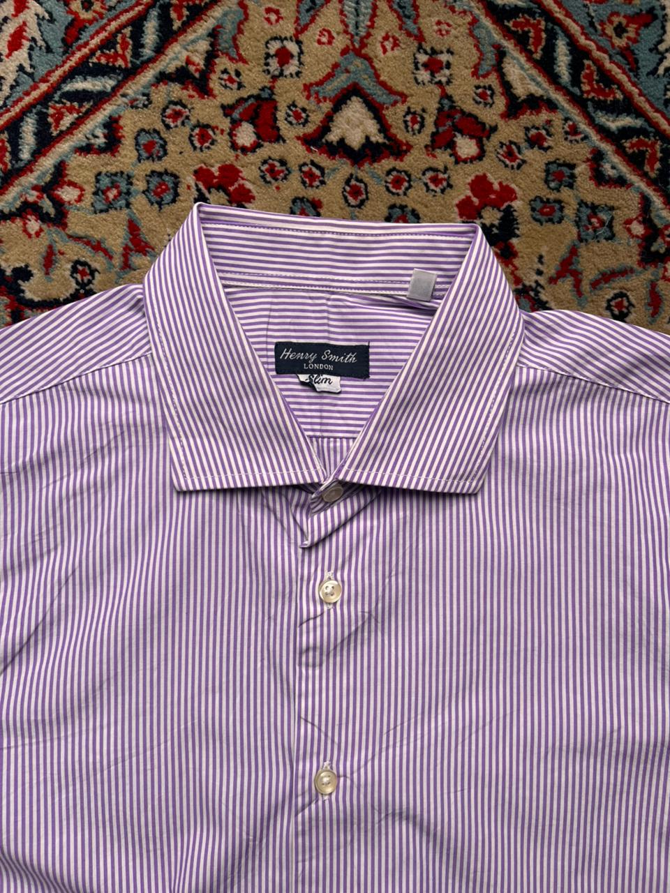 Henry Smith London Slim Fit Purple Striped Button Down Shirt - XL