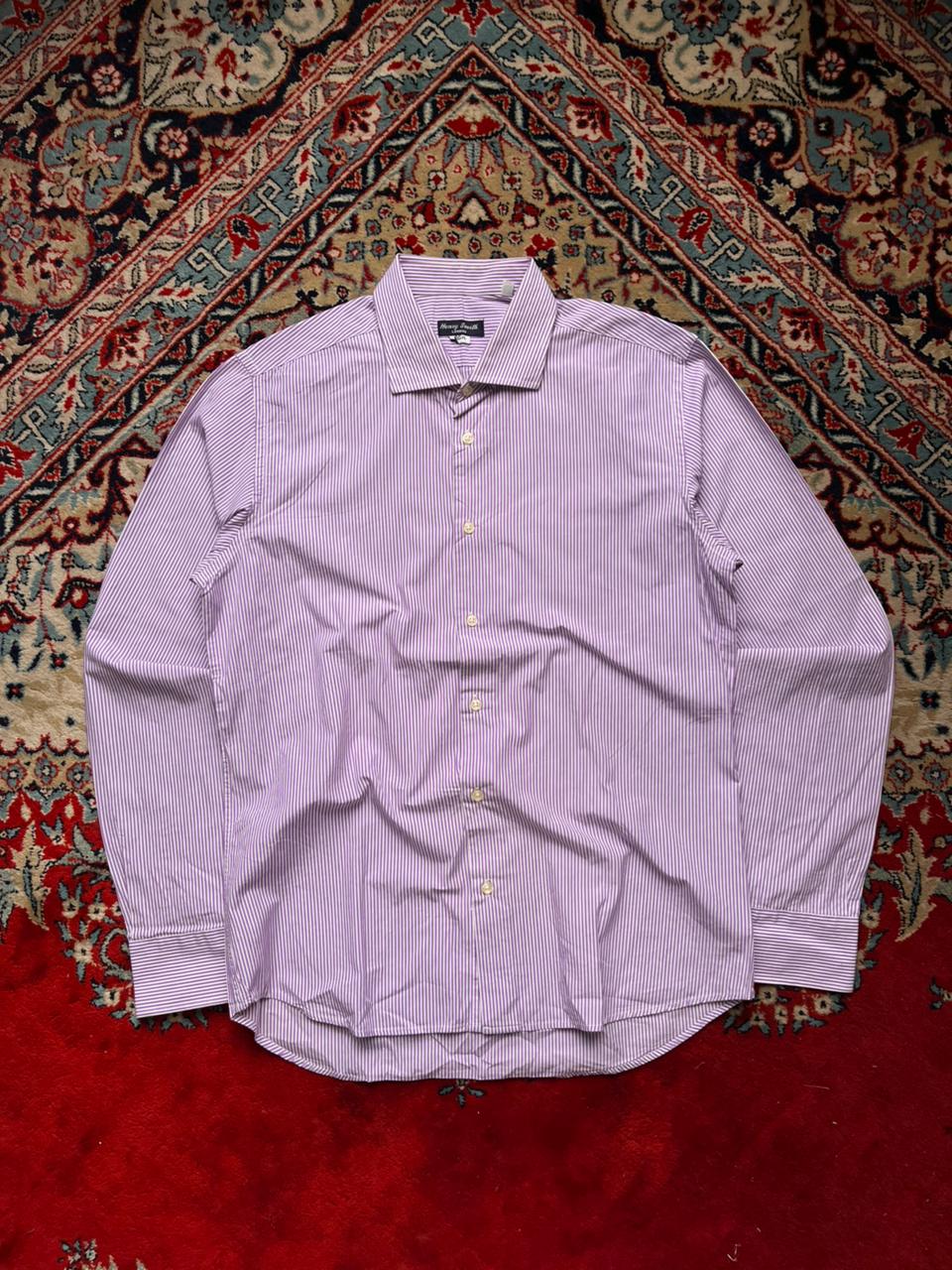 Henry Smith London Slim Fit Purple Striped Button Down Shirt - XL