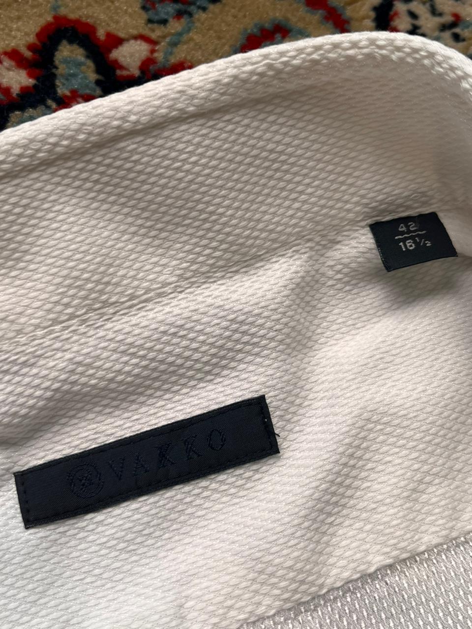 VAKKO Luxury White Textured Cotton Viscose Tailored French Cuff Dress Shirt - XL