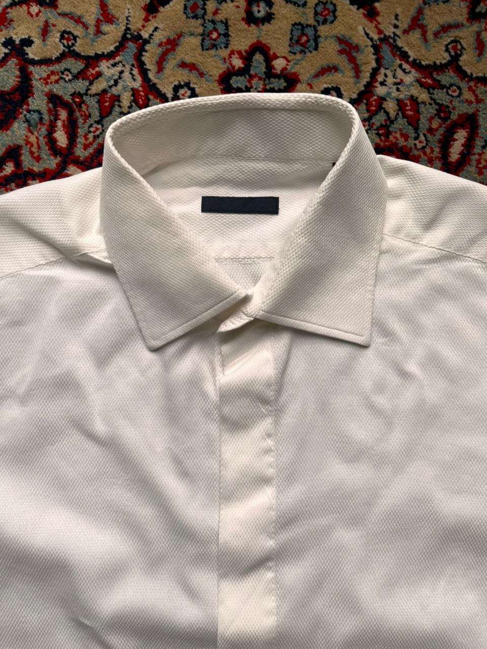 VAKKO Luxury White Textured Cotton Viscose Tailored French Cuff Dress Shirt - XL