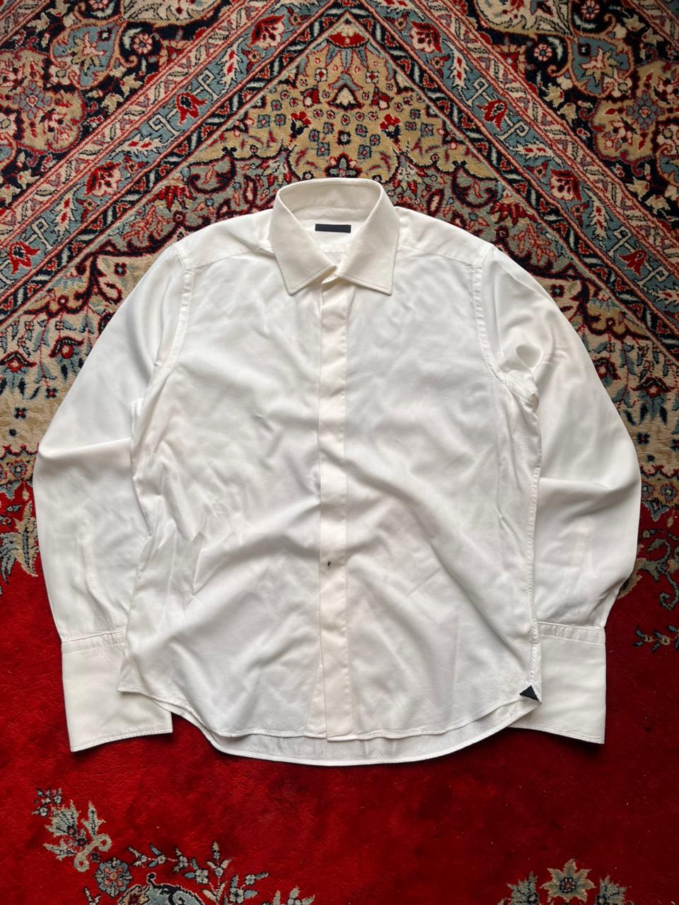 VAKKO Luxury White Textured Cotton Viscose Tailored French Cuff Dress Shirt - XL