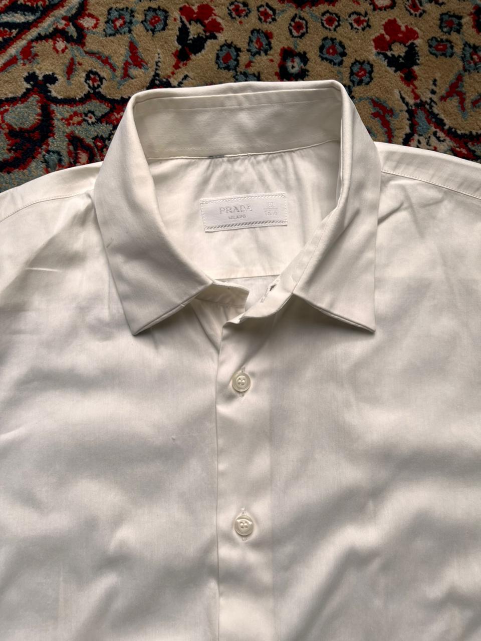 PRADA Milano Luxury White Stretch Cotton Poplin Tailored Button Down Shirt - L