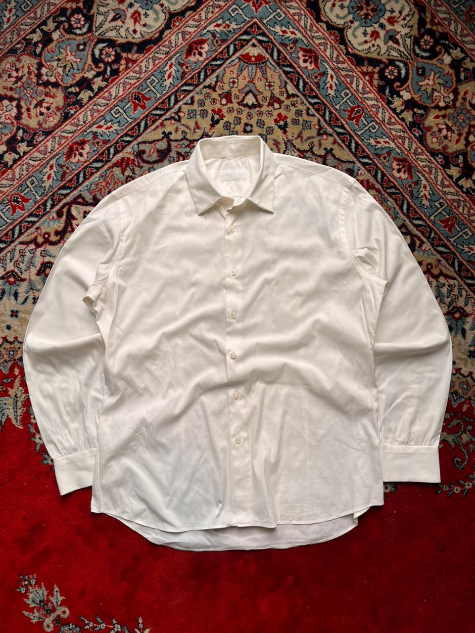 PRADA Milano Luxury White Stretch Cotton Poplin Tailored Button Down Shirt - L