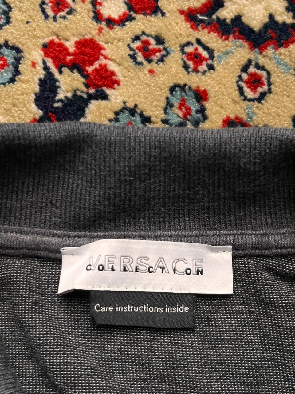 VERSACE FULL SLEEVE ITALIAN MADE GREY FITTED LUXURY POLO - L