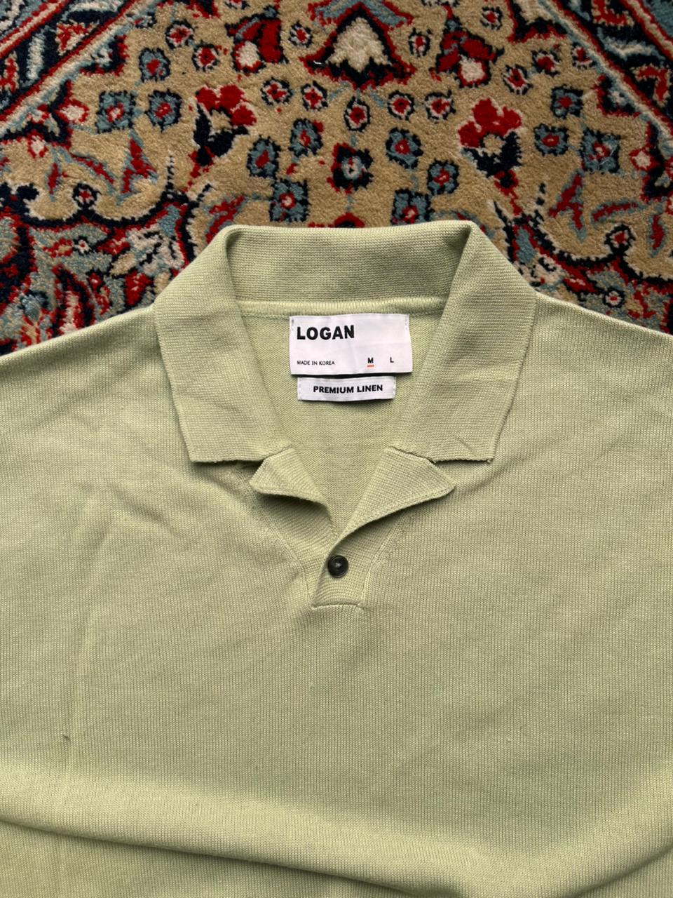 LOGAN PREMIUM LINEN KNIT MINT GREEN CAMP COLLAR POLO - L