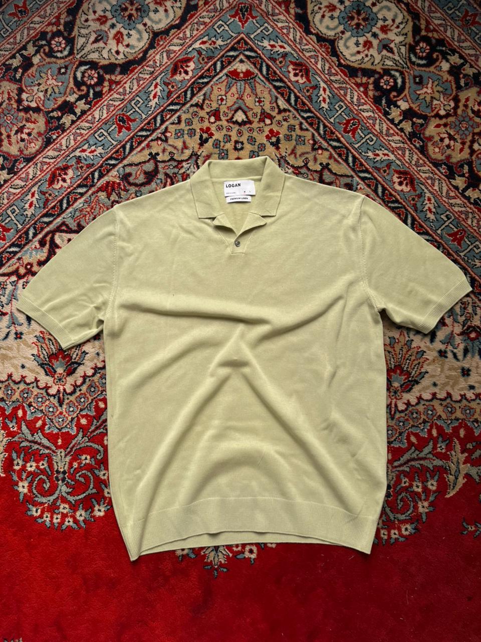 LOGAN PREMIUM LINEN KNIT MINT GREEN CAMP COLLAR POLO - L