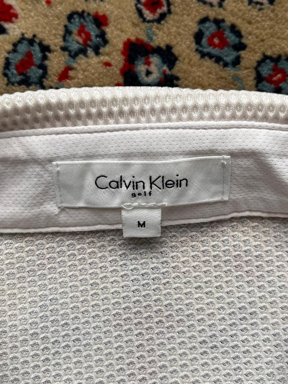 CALVIN KLEIN GOLF WHITE WAFFLE KNIT TEXTURED PERFORMANCE SKINNY FIT POLO TEE - M