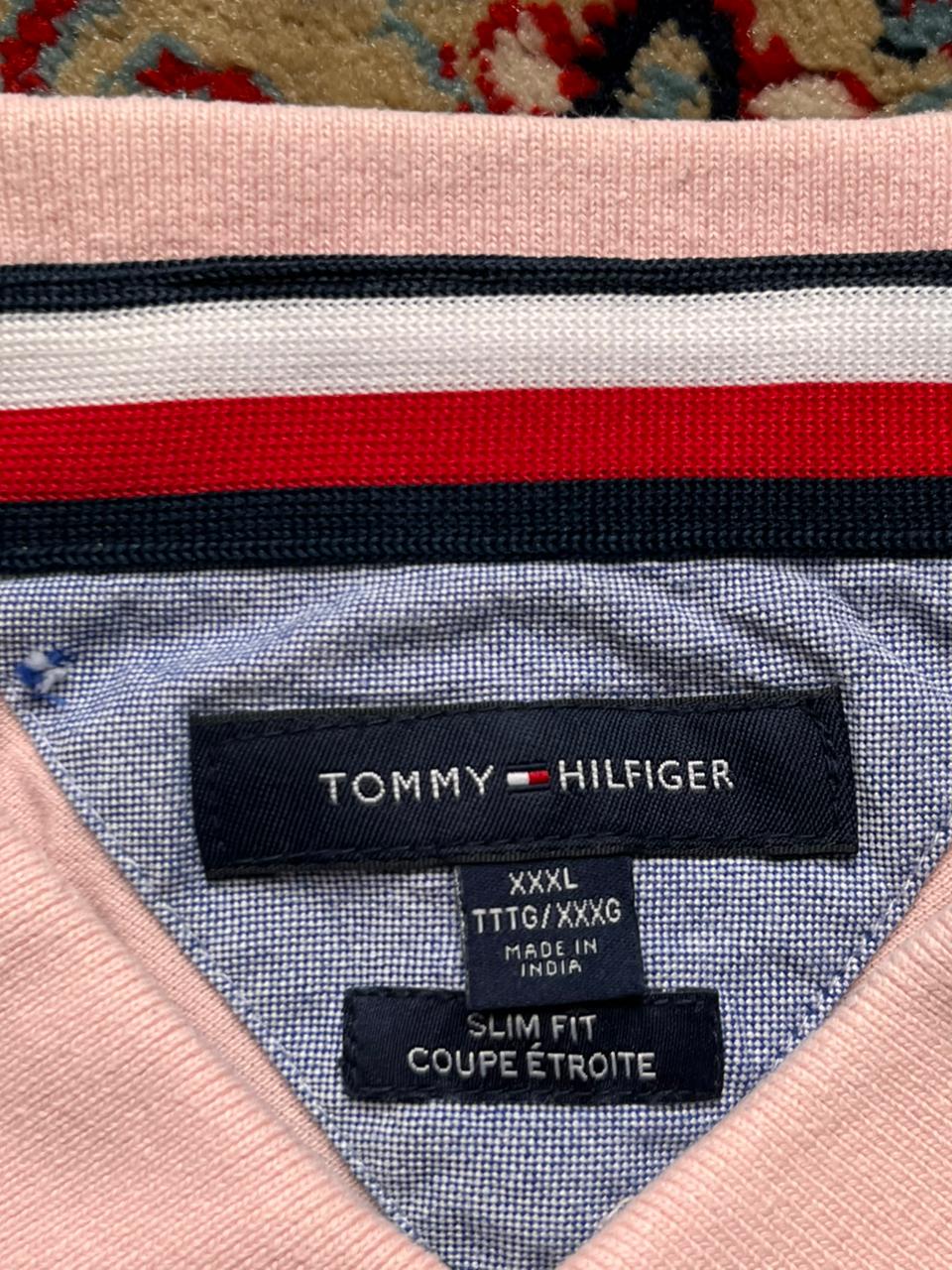 TOMMY HILFIGER PINK LOGO PIQUE POLO - XXL