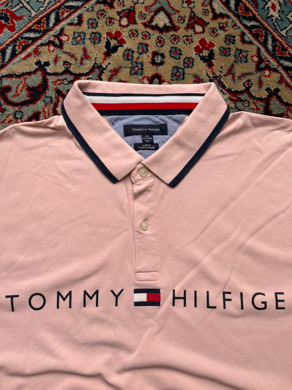 TOMMY HILFIGER PINK LOGO PIQUE POLO - XXL