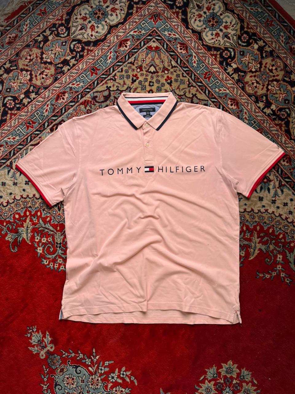 TOMMY HILFIGER PINK LOGO PIQUE POLO - XXL