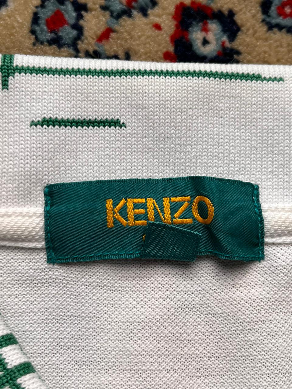 KENZO GOLF VINTAGE EMBROIDERED LOGO WHITE PIQUE POLO TEE - L