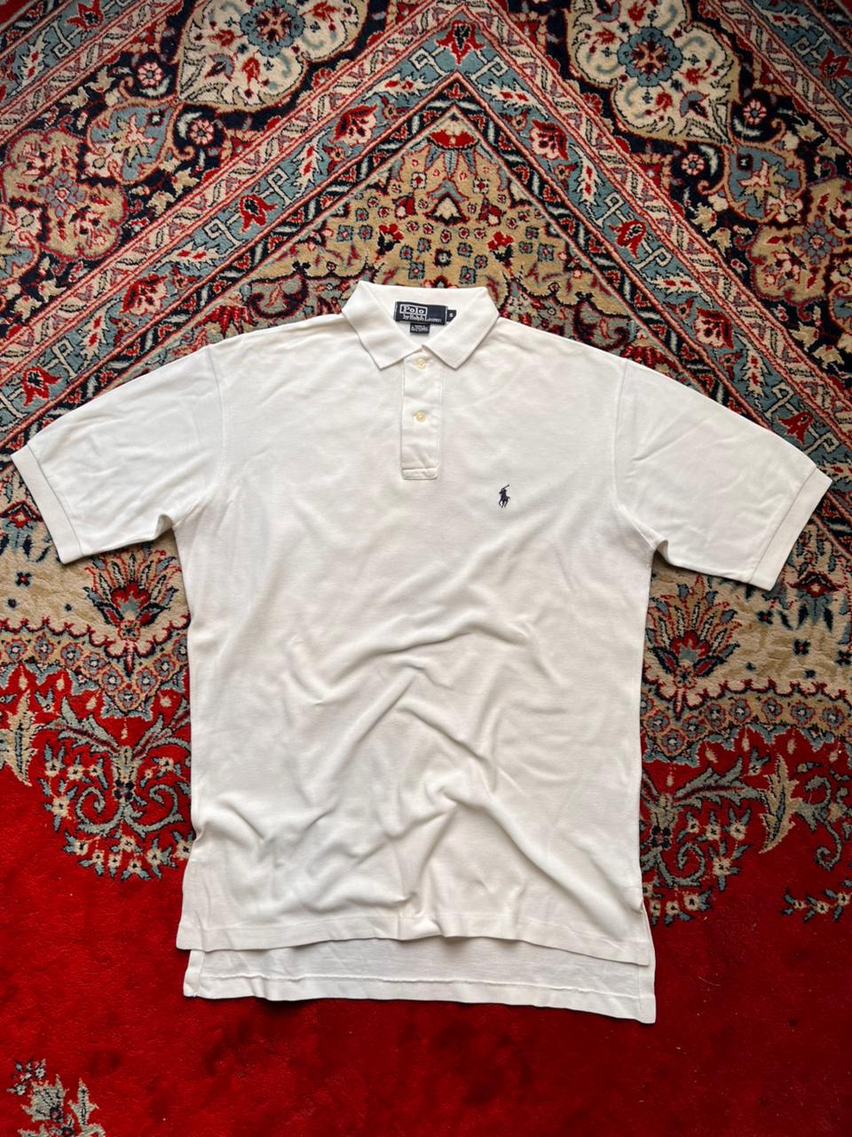 POLO RALPH LAUREN CLASSIC WHITE PIQUE COTTON RELAXED FIT POLO - L