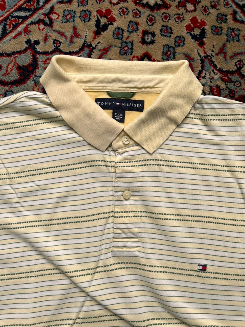 TOMMY HILFIGER VINTAGE STRIPED CUSTOM FIT COTTON POLO TEE - XL