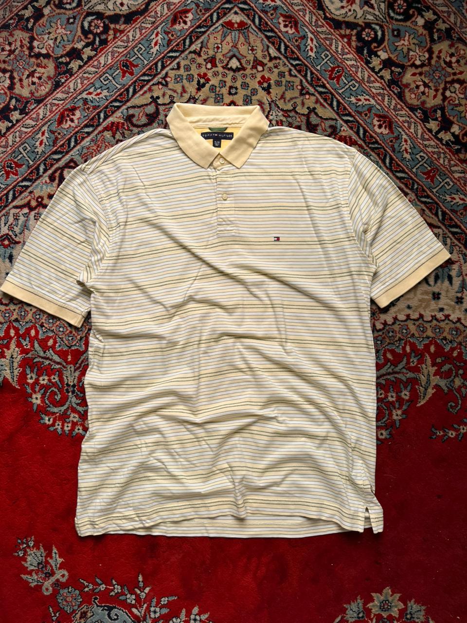 TOMMY HILFIGER VINTAGE STRIPED CUSTOM FIT COTTON POLO TEE - XL