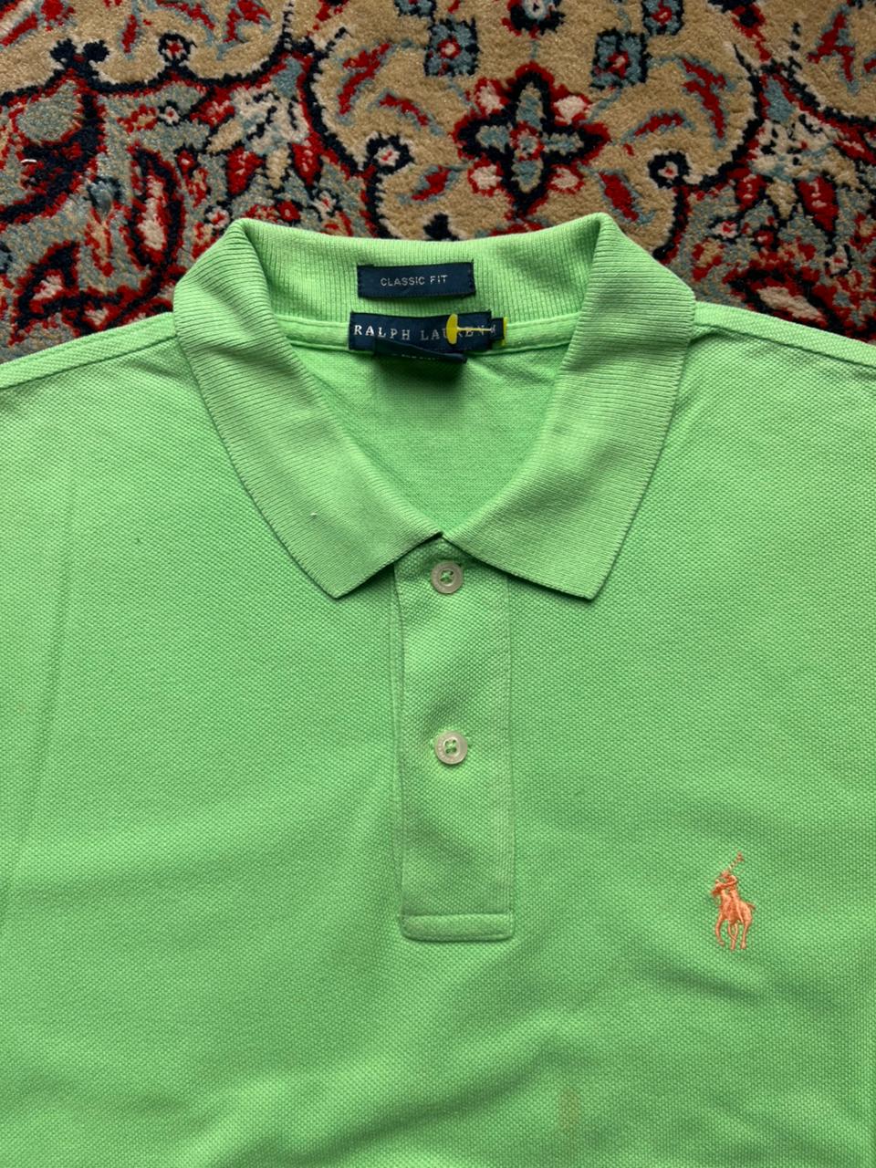 RALPH LAUREN CLASSIC FIT LIME GREEN PIQUE COTTON POLO TEE - M