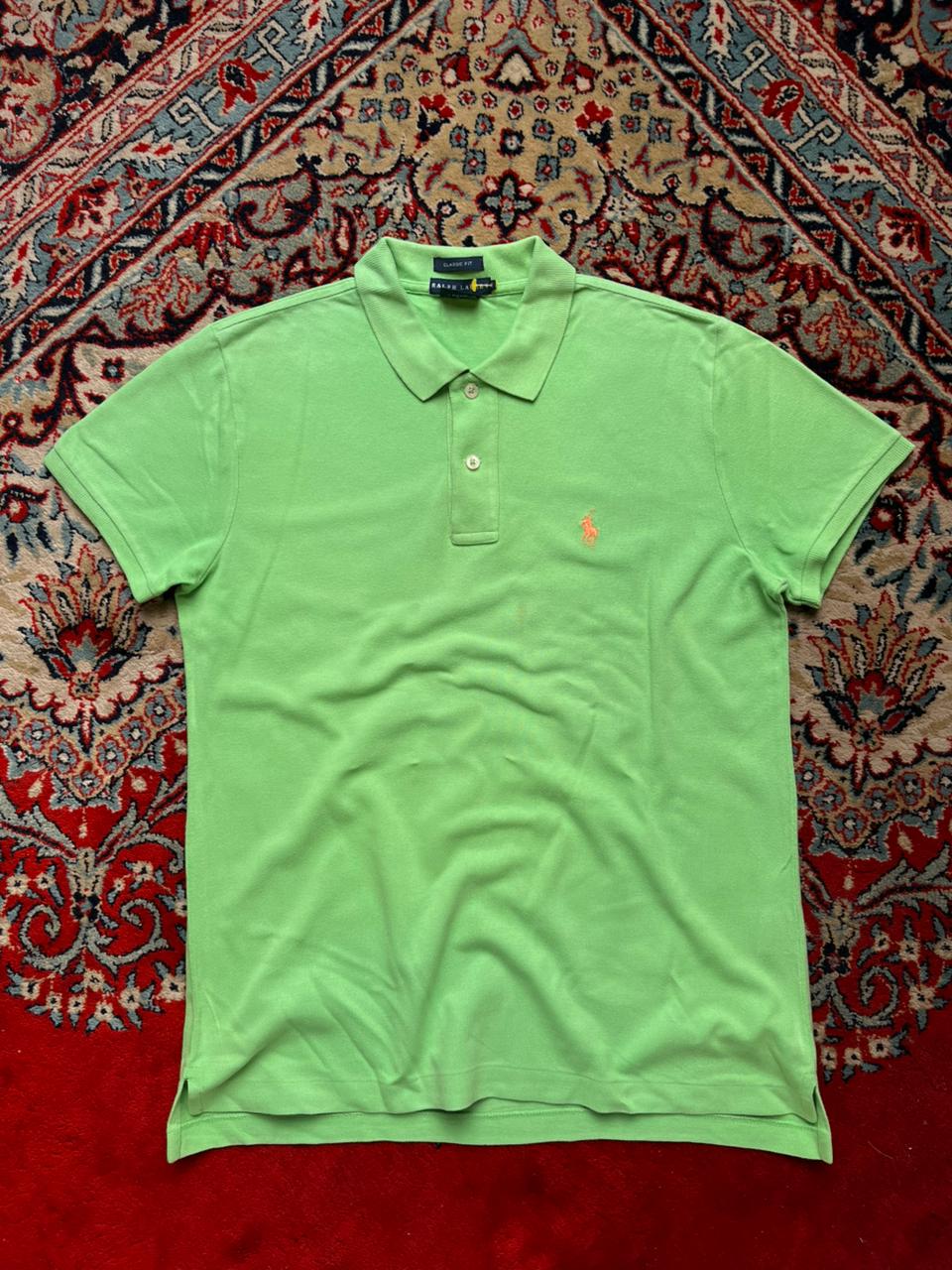 RALPH LAUREN CLASSIC FIT LIME GREEN PIQUE COTTON POLO TEE - M