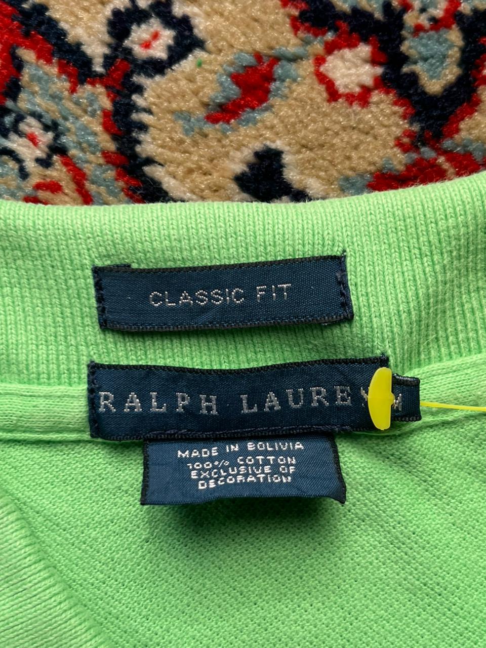 RALPH LAUREN CLASSIC FIT LIME GREEN PIQUE COTTON POLO TEE - M