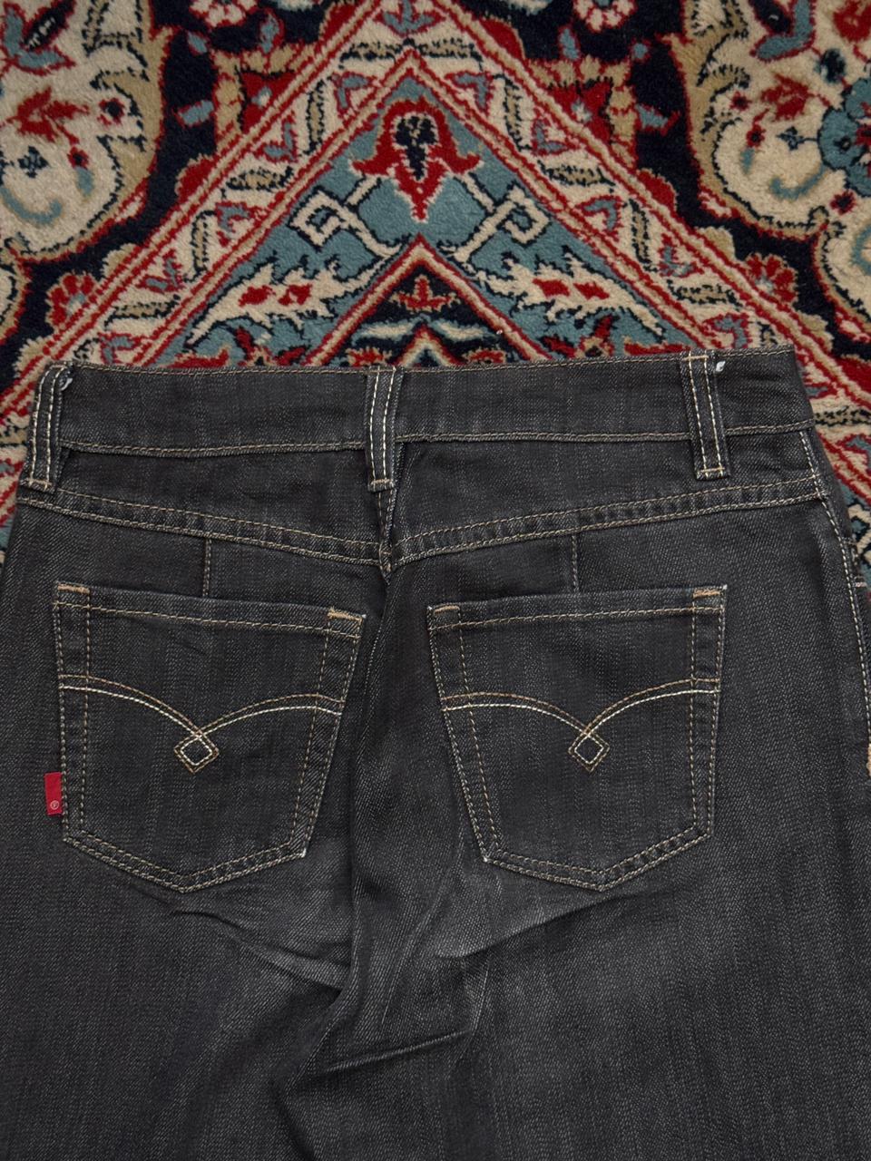 FLASH BLACK CONTRAST STITCH HIGH WAISTED FLARED WOMEN JEANS - 26