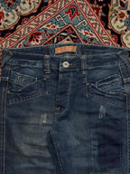 BLUE SKY FASHION DARK WASHED STRAIGHT FIT BIKER HEAVYWEIGHT STURDY JEANS - 34
