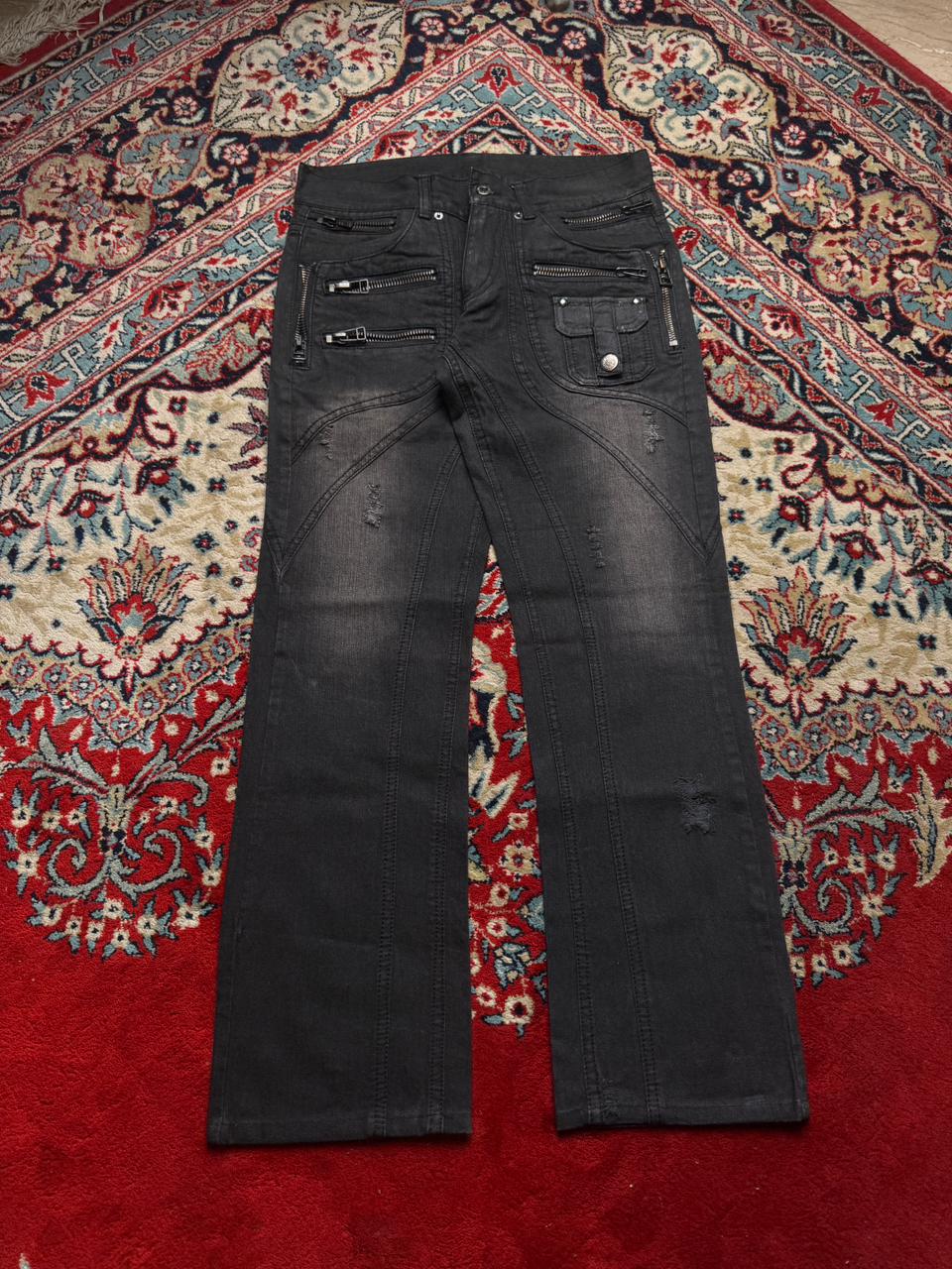 In The Attic Black Multi Zipper BOOTCUT Fit BIKER JEANS - 30