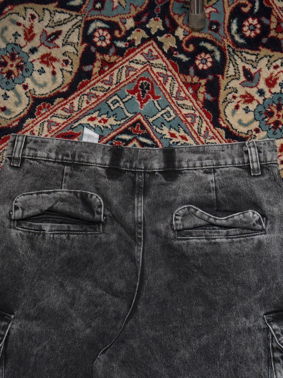 ZARA Grey Acid Wash Multi Pocket Baggy Fit Cargo Trousers - 32