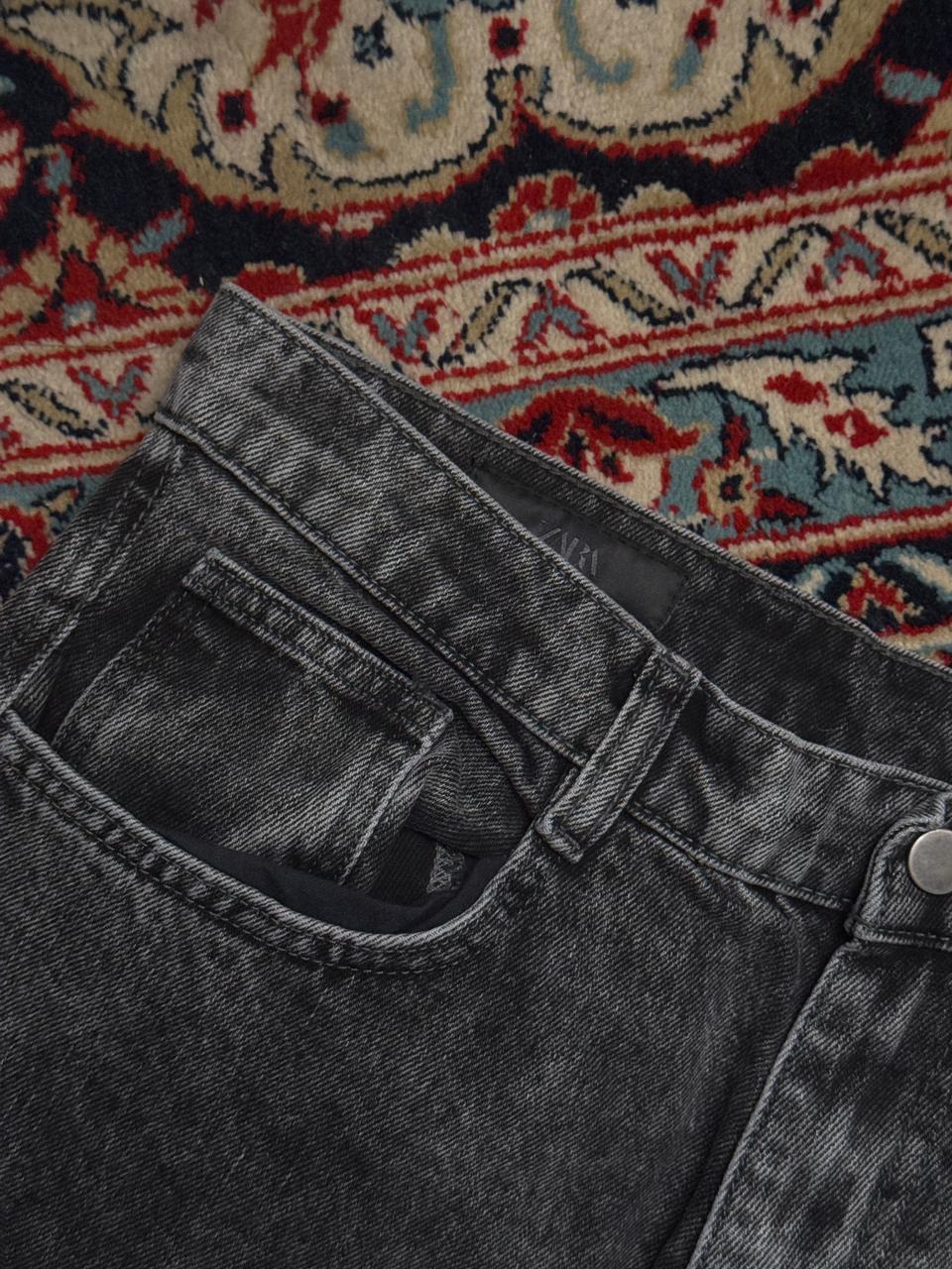 ZARA Grey Acid Wash Multi Pocket Baggy Fit Cargo Trousers - 32