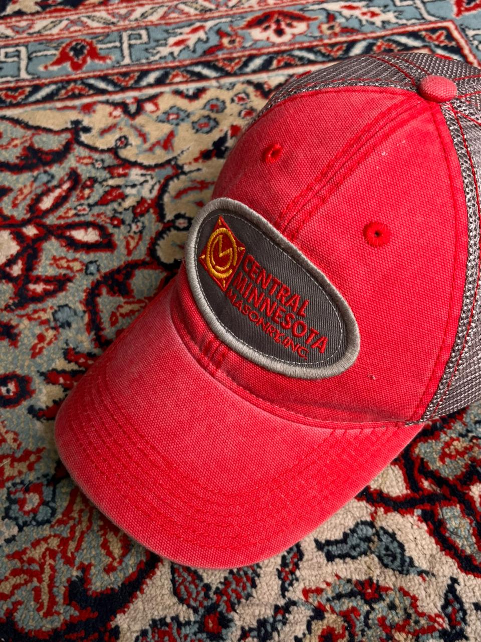 VINTAGE LEGACY CENTRAL MINNESOTA MASONRY RED GREY TRUCKER MESH CAP