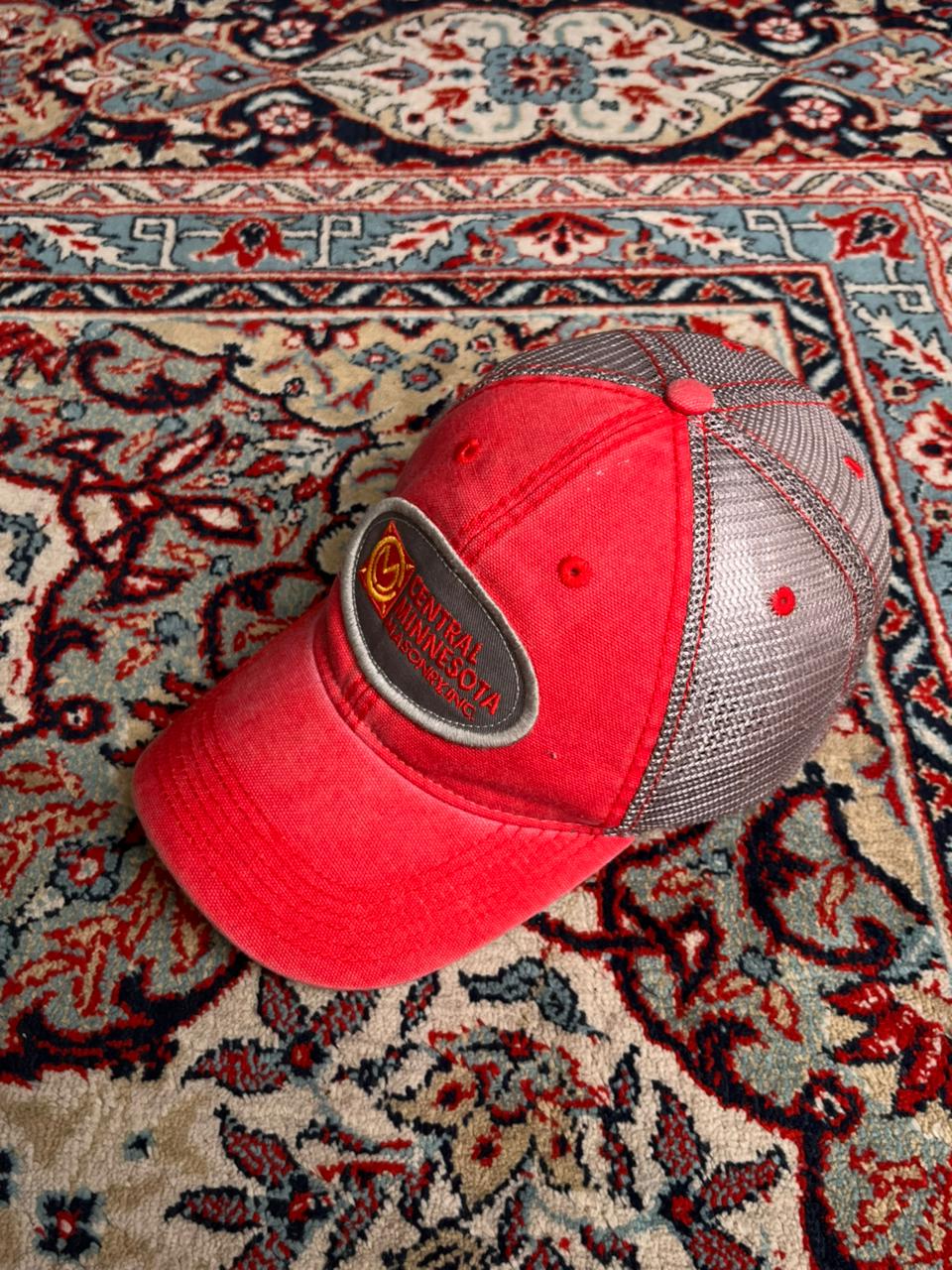 VINTAGE LEGACY CENTRAL MINNESOTA MASONRY RED GREY TRUCKER MESH CAP