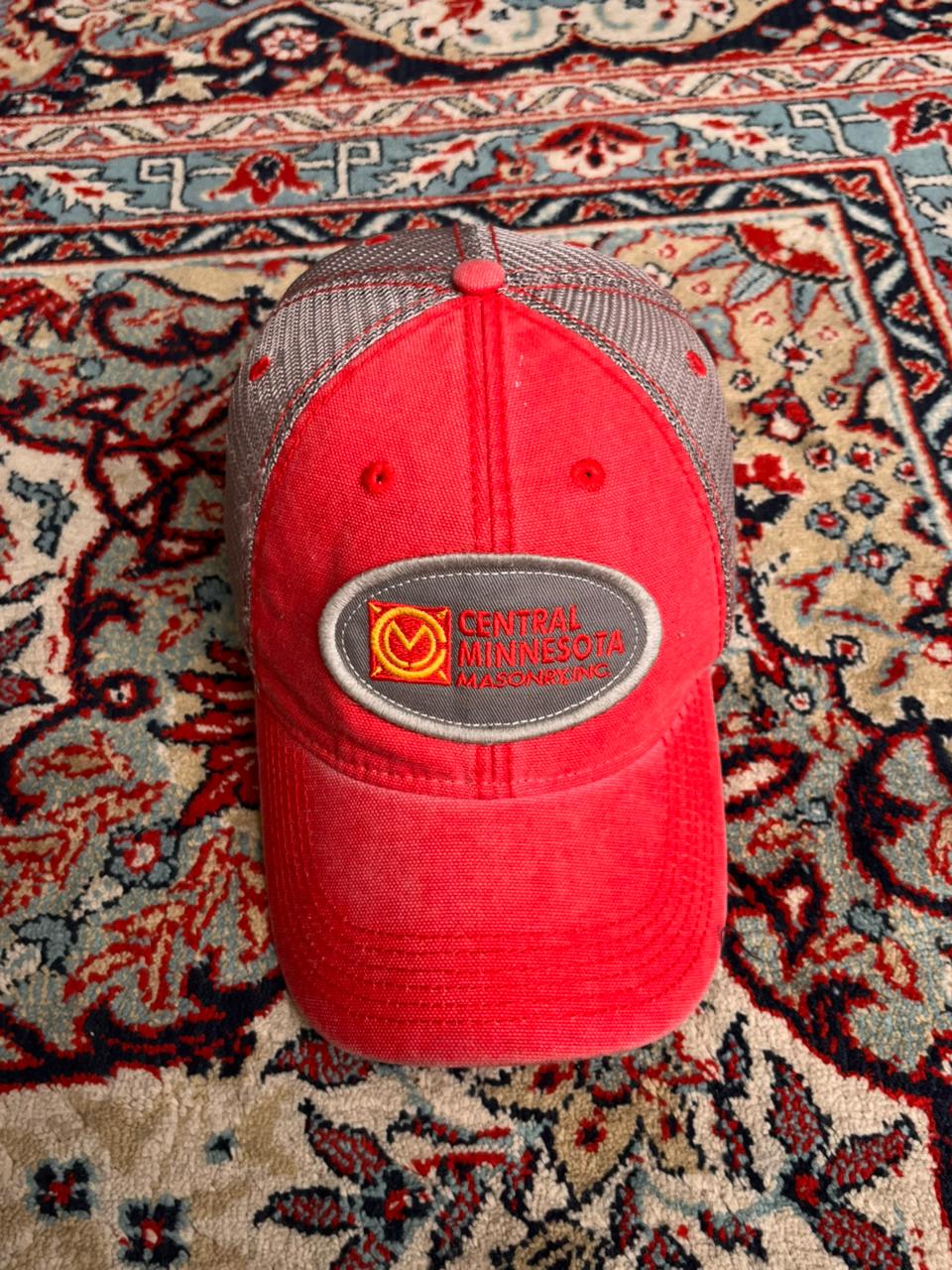 VINTAGE LEGACY CENTRAL MINNESOTA MASONRY RED GREY TRUCKER MESH CAP