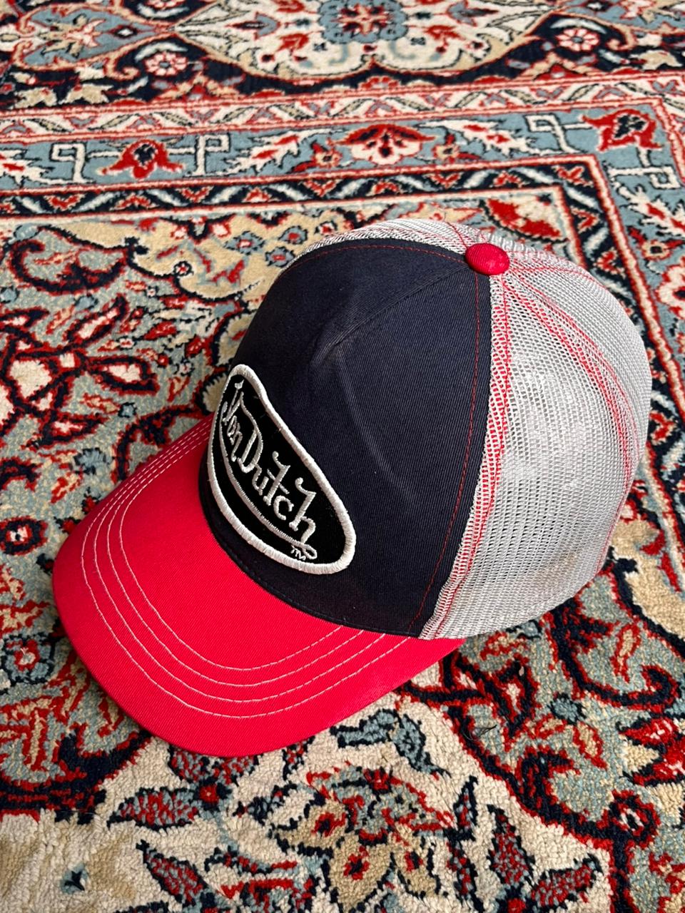 Von Dutch California Navy Red & Gray Mesh Trucker Baseball Cap