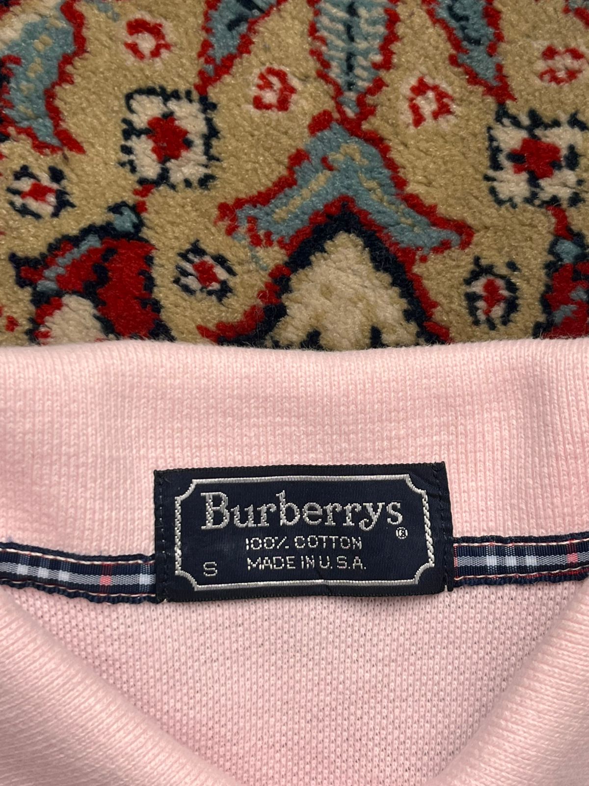 Vintage Burberrys Pink Embroidered Crest Logo Luxury Polo Tee - M