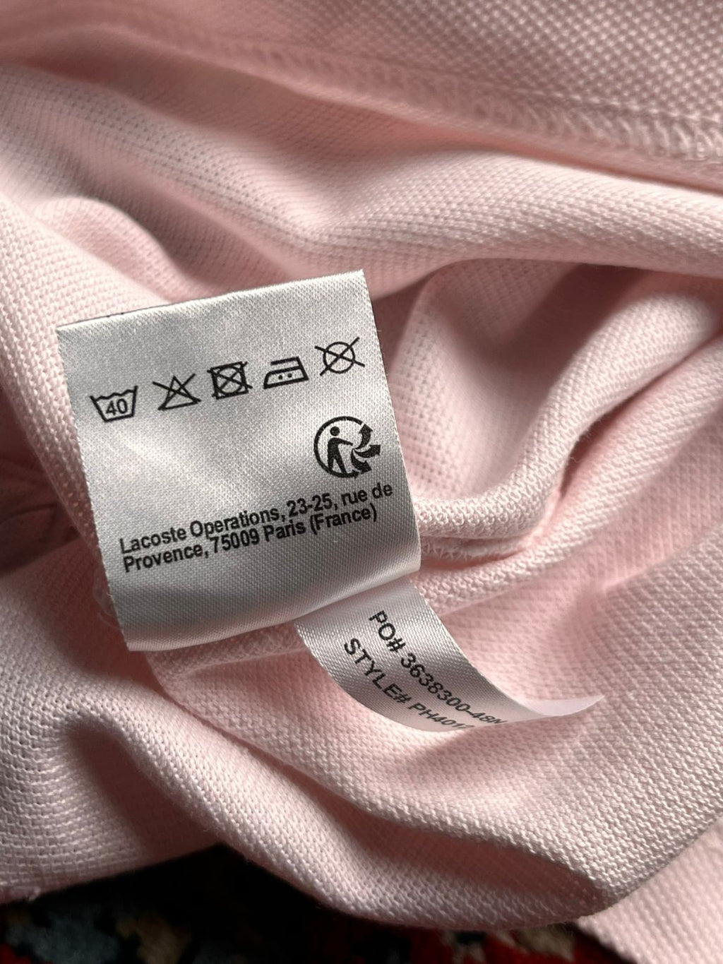 LACOSTE SLIM FIT ESSENTIAL PALE PINK POLO TEE - M