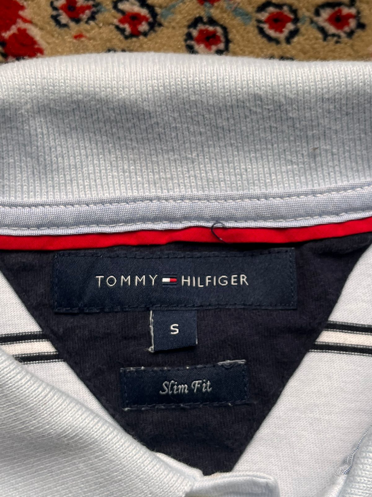 TOMMY HILFIGER SLIM FIT LIGHT BLUE STRIPED POLO TEE - S