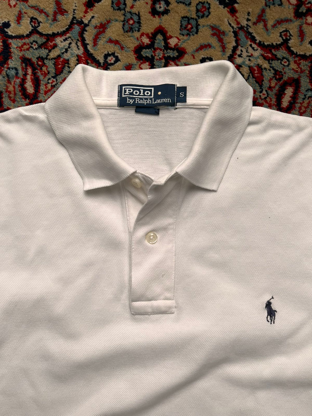 POLO RALPH LAUREN GREEN LABEL WHITE COTTON POLO TEE - L