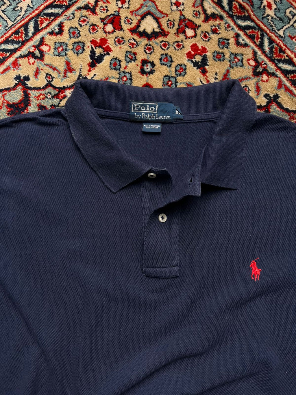 POLO RALPH LAUREN NAVY BLUE CLASSIC FIT RED LOGO POLO TEE - XL