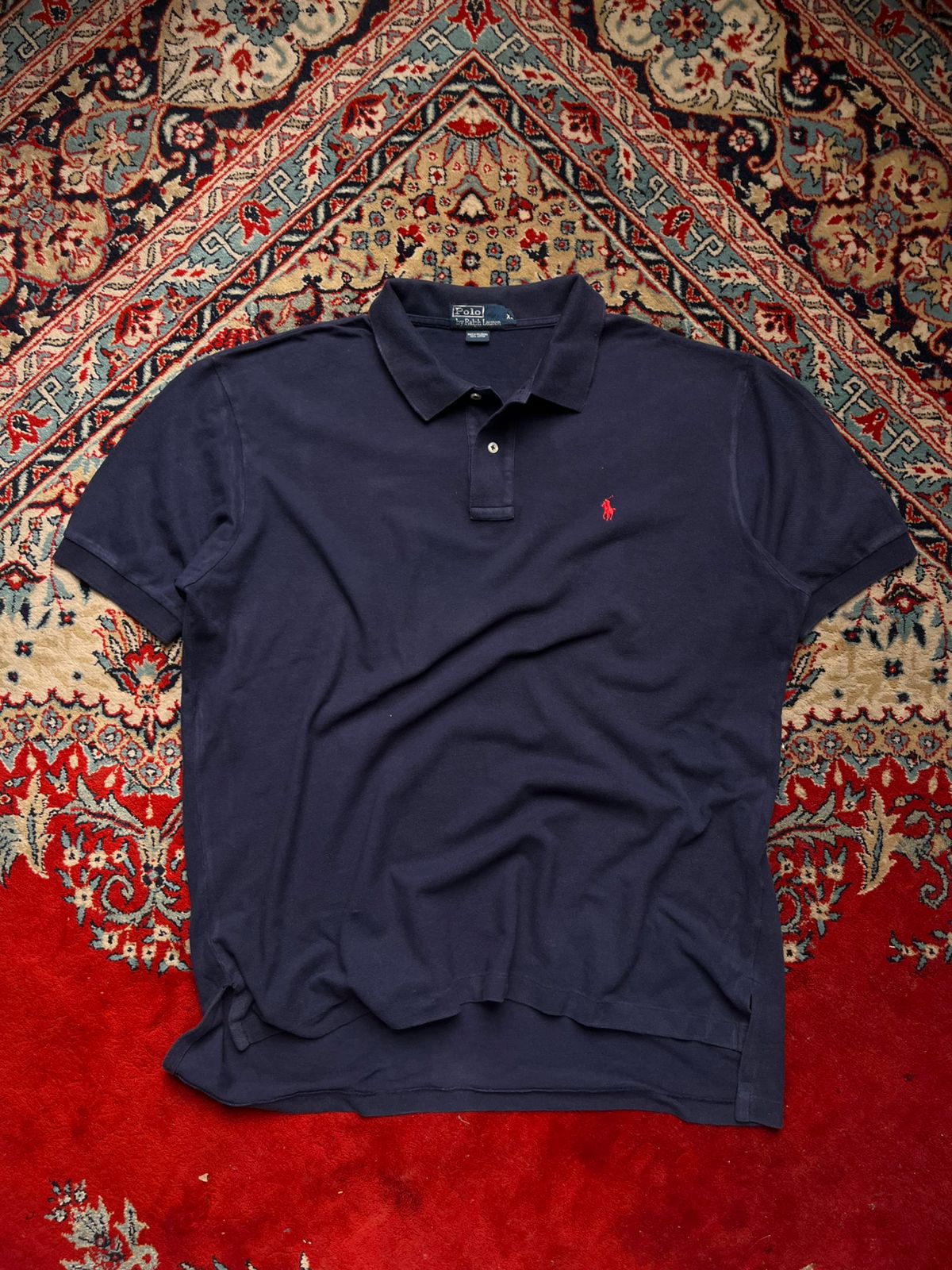 POLO RALPH LAUREN NAVY BLUE CLASSIC FIT RED LOGO POLO TEE - XL