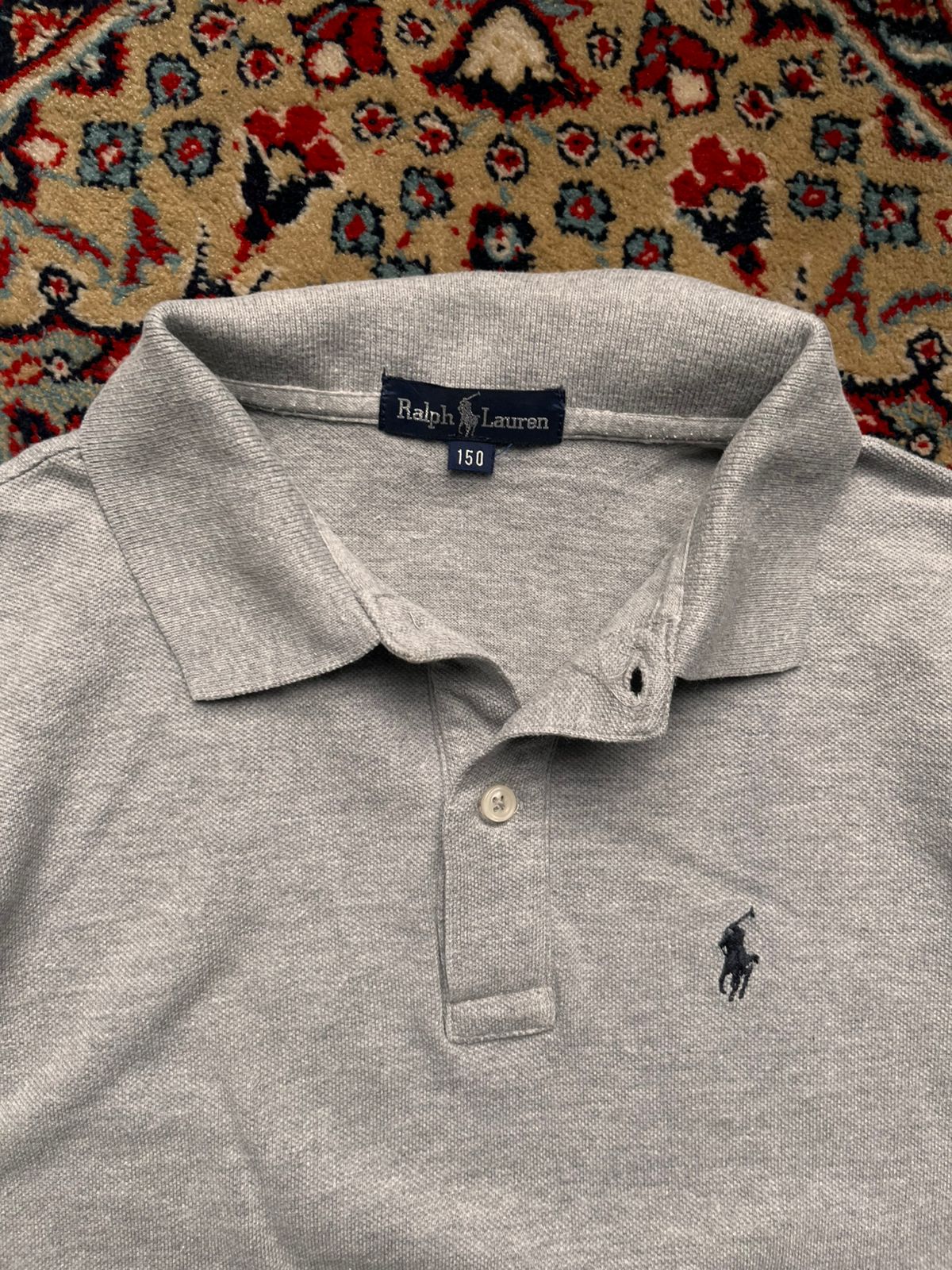 RALPH LAUREN HEATHER GREY PIQUE COTTON POLO WOMEN TEE - S
