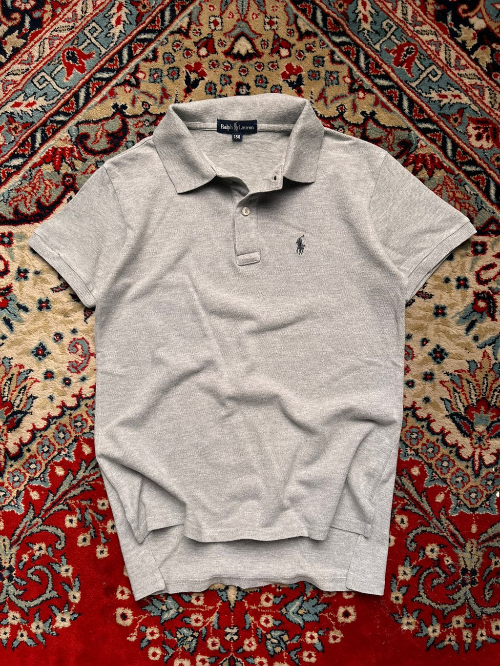 RALPH LAUREN HEATHER GREY PIQUE COTTON POLO WOMEN TEE - S