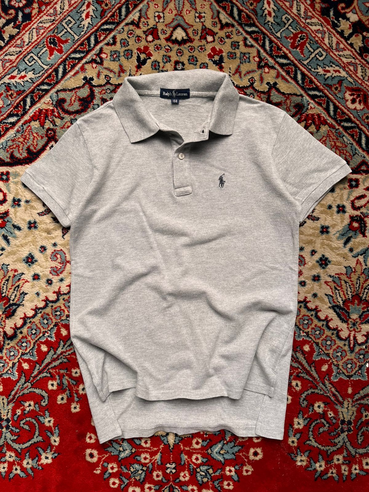 RALPH LAUREN HEATHER GREY PIQUE COTTON POLO WOMEN TEE - S