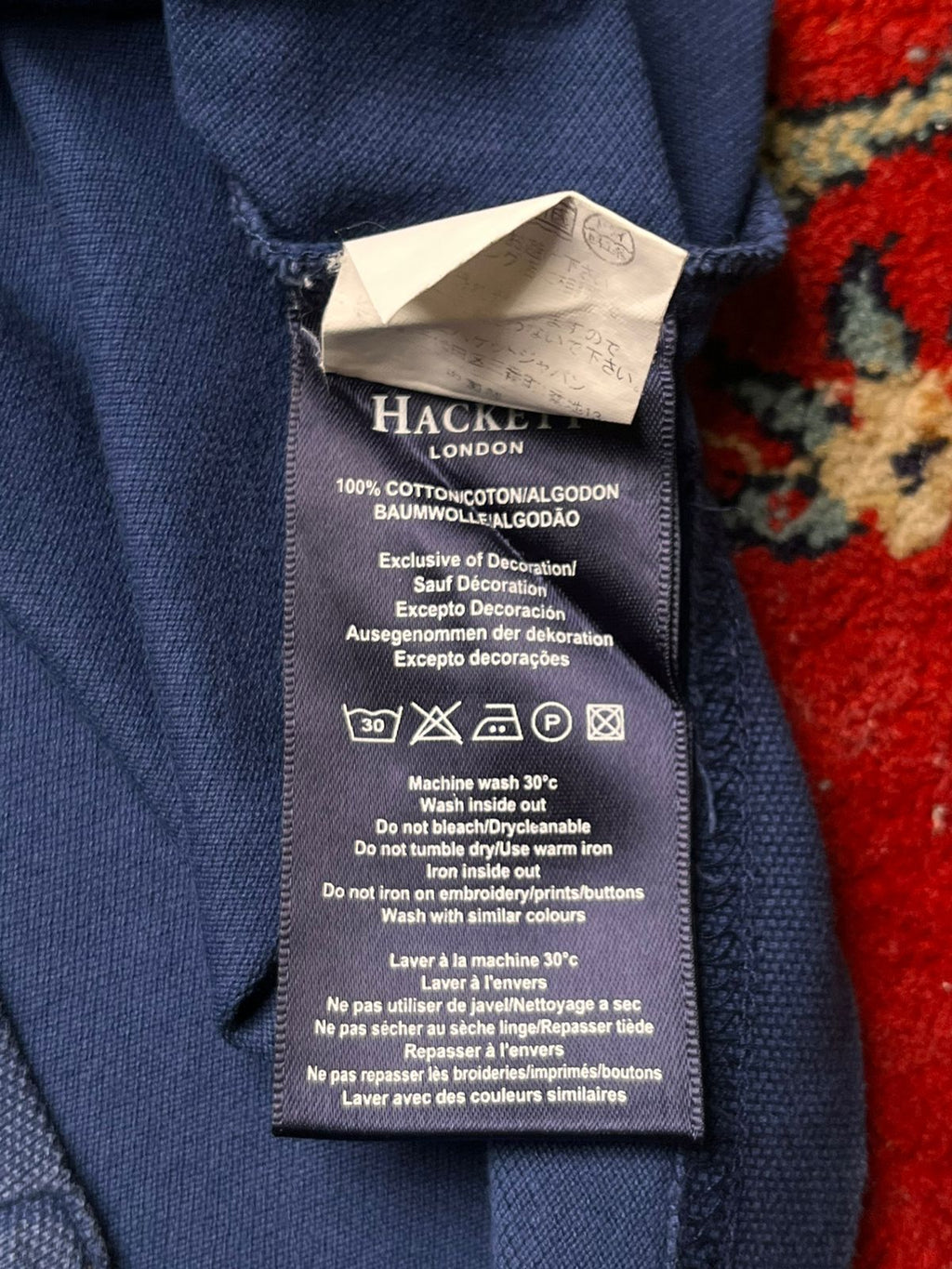 HACKETT LONDON POLO CLUB EMBROIDERED CREST NAVY BLUE COTTON POLO TEE - L