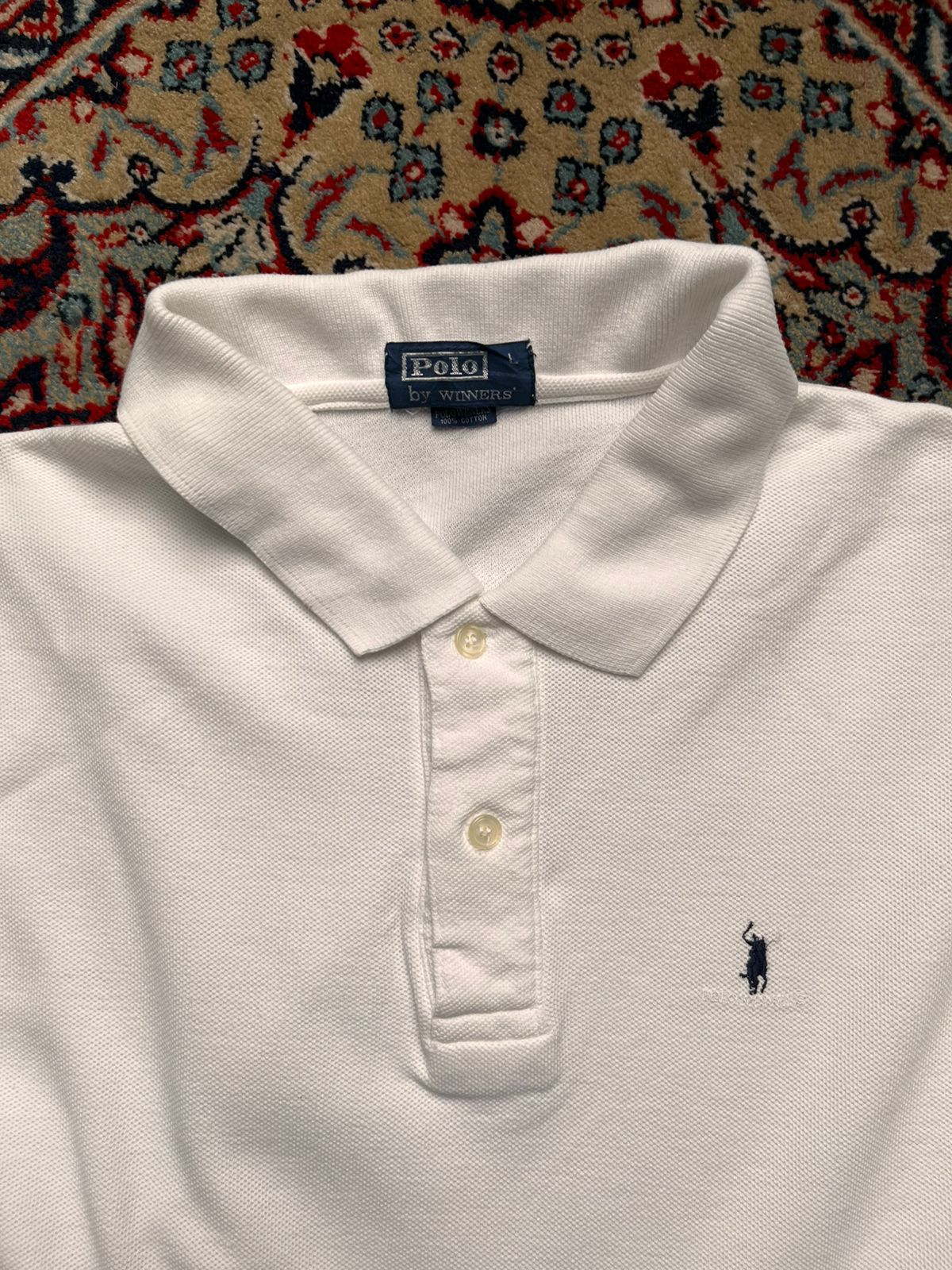 POLO BY WINNERS WHITE COTTON EMBROIDERED LOGO POLO TEE - L